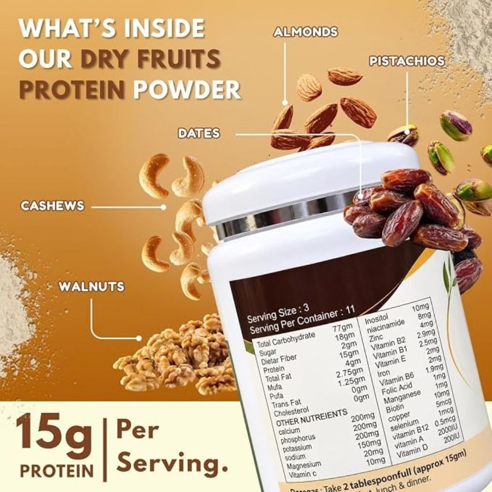 Dry Fruits Protein Powder 500g | Almond, Cashew, Walnut & Raisin Blend | Protein Rich Nutrition Powder