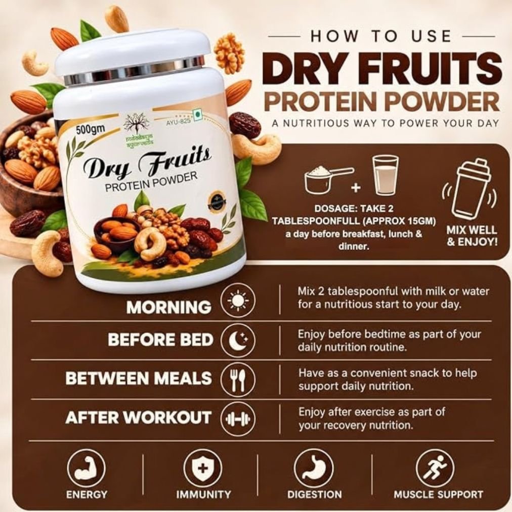 Dry Fruits Protein Powder 500g | Almond, Cashew, Walnut & Raisin Blend | Protein Rich Nutrition Powder